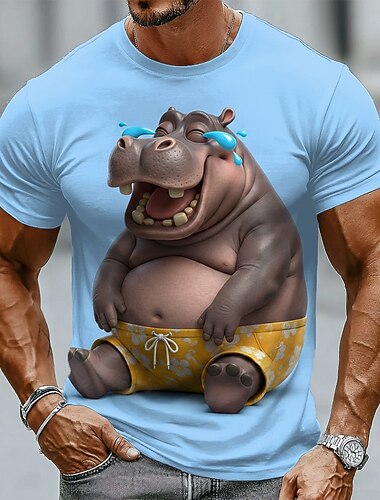  Herr Djur T-shirt Kortärmad T-shirt 3D-tryck Rund hals Skjorta Rolig Ledigt Dagligen Gata Blå Vit Gul Sommar Vår Kläder S M L XL 2XL 3XL