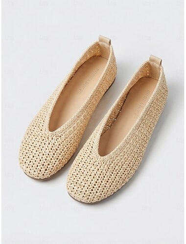  Ballerine da donna in paglia intrecciata – scarpe slip-on traspiranti e leggere, comode ballerine in stile boho per la spiaggia e il resort. &viaggi all'aperto
