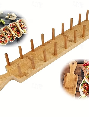  Puinen tornituki, puiset tornitukitelineet tarjottimille, bambuinen meksikolainen burritotarjotin, sopii 8 pehmeä- tai kovakuoriselle tortillalle, myös maissitortilloille, sopii ravintoloihin ja