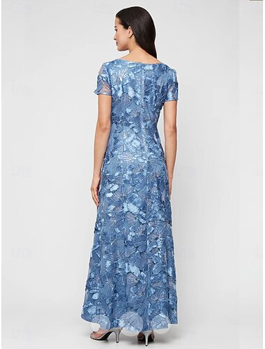  Dames Maxi-jurk Schede jurk Elegant Effen Kleur Korte mouw Strakke ronde hals Wedgewood