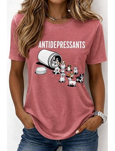  Dames T-shirt Afdrukken Grafisch dier Hond Vintage Stijlvol Klassiek Korte mouw Strakke ronde hals Ronde hals Lange tops Casual Dagelijks Weekend Geel / zwart Zwart Blozend Roze Zomer Lente Herfst