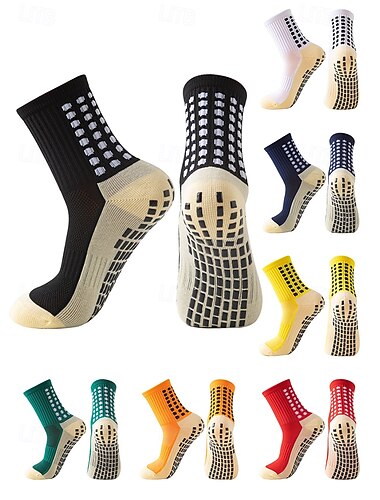  Men's Polyester Grip Soccer Socks, Non Slip Crew Sports Socks in Multiple Colors for Football Training, Match Play, Outdoor Sports and Athletic Performance
