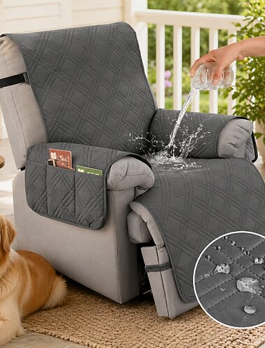  100 % wasserdichter Sofabezug, Sesselbezug, rutschfester Hundestuhlbezug, Möbelschutz, waschbarer Überzug mit Tasche und elastischen Bändern für Haustiere (dunkelgrau, 60 cm)