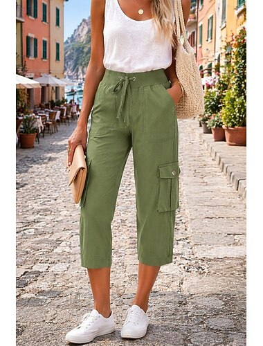  Női Pamut Capri nadrágok Cargo nadrág Nadrág Szabadság Utcai sikk Alap Borjú-hossz Természetes Sima Zseb Rugalmas húzózsinór tervezés kellemes Mokaszinok Szabadtéri Nem elasztikus Napi Vakáci