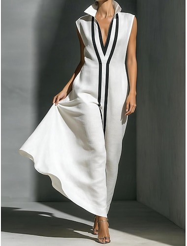  نسائي فستان طويل فستان طويل أنيق الحديث الأماكن المفتوحة عطلة مناسب للخارج فضفاض صالح ألوان متناوبة بدون كم قبعة القميص أسود أبيض نبيذ رمادي الصيف الربيع