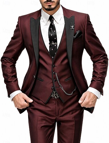  Férfi Parti Esküvő Szmokingok ruhák Hegyes Medence Fekete Napi Üzlet Egyszínű Extra méret 3 részes készlet Egysoros egy gombos