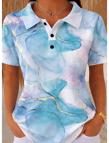  Pentru femei Cămașă Waffle Cămașă casual Topuri de vară Grafic Geometric Epocă Stilat Fără manșon Manșon scurt Guler Topuri obișnuite Casual Zilnic În aer liber Alb și Albastru Portocaliu Var