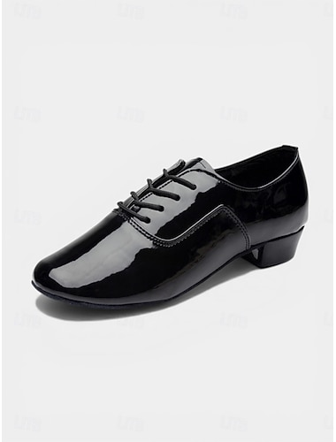  Chaussures de danse de salon pour homme en cuir verni noir, à lacets et semelle souple, idéales pour les danses latines, le tango et la salsa. &représentation formelle