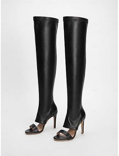 Stivali sopra il ginocchio da donna - eleganti stivali alti fino alla coscia con tacco alto e punta aperta per feste e serate. &abbigliamento da club