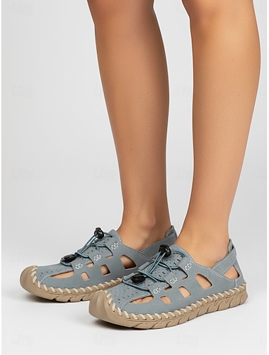  صنادل رياضية زرقاء نسائية - أحذية مشي خارجية جيدة التهوية، صنادل سهلة الارتداء مغلقة من الأمام مناسبة للشاطئ والنهر والسفر &الأنشطة الصيفية