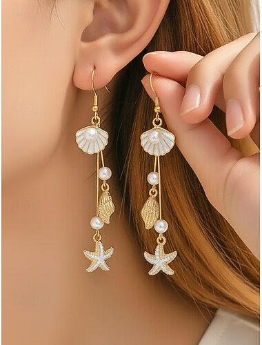  Bohemiska örhängen i legering med sjöstjärnor och snäckskal, flerfärgade strandhängande örhängen för semesterresor, resortstil och vardagskläder