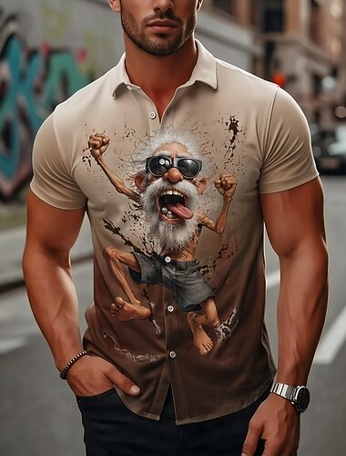  Homme Drôle Personnage de dessin animé Vieil Homme Chemise Chemise d'été Chemise Boutonnée Manche Courte Vintage Rétro Quotidien Extérieur Vacances Été Printemps Col Rabattu Impression 3D chemises