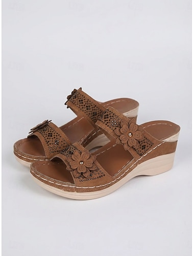  naisten kukkakuvioiset kiilakoristeiset sandaalit mukavalla holvituella - täydelliset rentoihin kesäretkiin