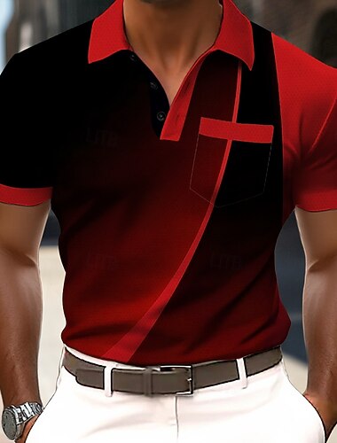  Voor heren Meetkundig Lijn Poloshirts Korte mouw Poloshirt Overhemden met kraag Zakelijk informeel Buiten Sportkleding Alledaagse kleding 3D-afdrukken Knop Ademend gaas Lente zomer Zomer blauw Rood