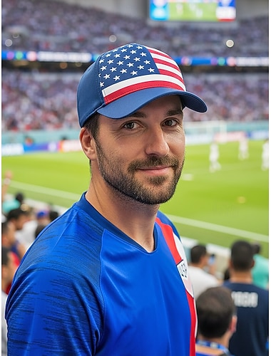  Heren baseballpet van polyester in de kleuren van de Amerikaanse vlag, verstelbare pasvorm, perfect voor voetbalfans, wedstrijddagen, evenementen voor voetbalsupporters, casual sportkleding en dagelijks gebruik buitenshuis.