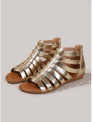  Sandales gladiateur noires tressées pour femmes, sandales plates décontractées à fermeture éclair à l'arrière, idéales au quotidien, pour le shopping, les voyages et les vacances. &sorties