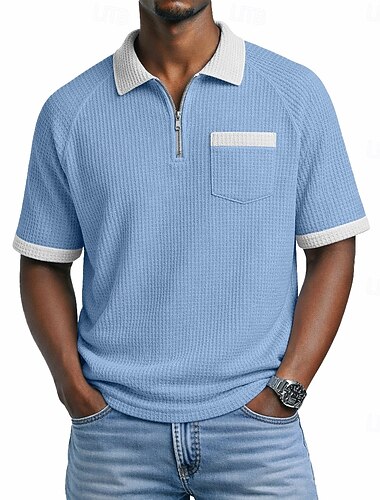  Herren Waffel-Poloshirts Reißverschluss-Polo Lässig Täglich Revers Viertelreißverschluss Kurzarm Mode Basic Einfach Farbblock Viertel Postleitzahl Frühling & Sommer Sommer Frühling Normale Passform