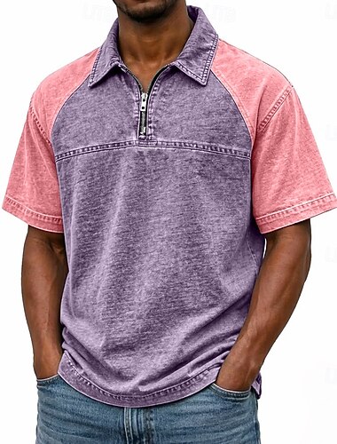 Homme Chemise délavée à l'acide Chemise de golf Occasionnel Vacances Col Polo Côtelé Manche Courte Mode Basique Couleur Unie Bloc de Couleur Bloc de Couleur Boutons Été Printemps Printemps & Automne