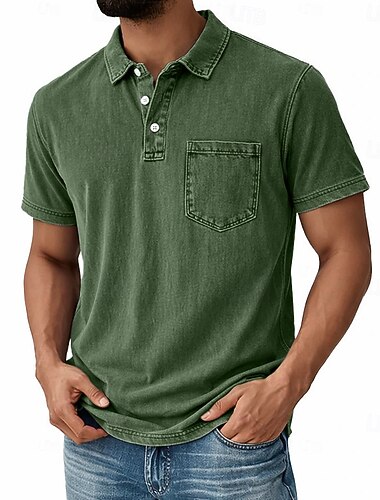  Homme Polo Chemise 100% coton délavée à l'acide Occasionnel Fête Revers Manche Courte Mode Basique Uni Vintage Affligé Été Printemps Marron foncé Noir Vert Claire bleu marine Violet Claire Violet Polo