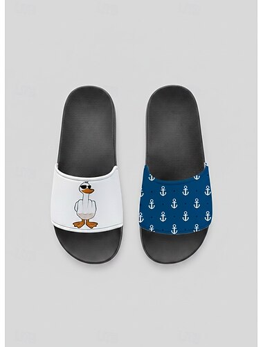 Herren Hausschuhe Druckschuhe Tiermuster 3D-Druck Outdoor-Slipper Lässig Strand Täglich Strand PVC Wasserdicht Bequem Rutschfest Schwarz und weiss Grün und Blau Weiß / Blau Sommer Frühling Herbst