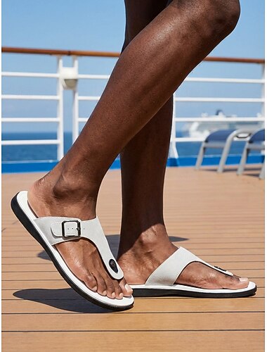  Herr minimalist Ledigt Ö och kryssning PU Läder Konstläder Halksäker Spänne Svart Vit Brun Sommar Vår Alla årstider