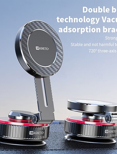  Magnetische Autohalterung mit Saugnapf, 720° drehbare, faltbare Armaturenbretthalterung, magnetischer Ständer aus Kohlefaser für iPhone 17, 16, 15, 14, 13 Pro Max, Samsung Galaxy S26 Ultra und andere