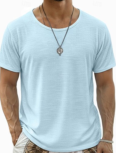  Per uomo Maglietta Maglietta in lino Manica Corta Scollo a V Estate Tinta unica Semplice Moda Designer Essenziale Base Morbido Casuale Vacanza Streetwear Blu chiaro Bianco Nero Maglietta Top per Uomo
