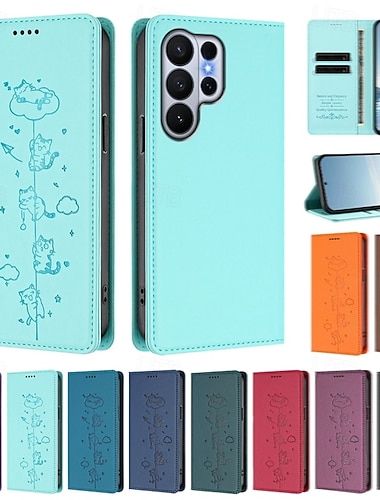  Handy Hülle Handyhüllen Für Samsung Galaxy S26 Ultra Plus S25 Edge S24 S23 FE S22 Plus Ultra Brieftaschenhülle Stoßfest Katze TPU PU-Leder