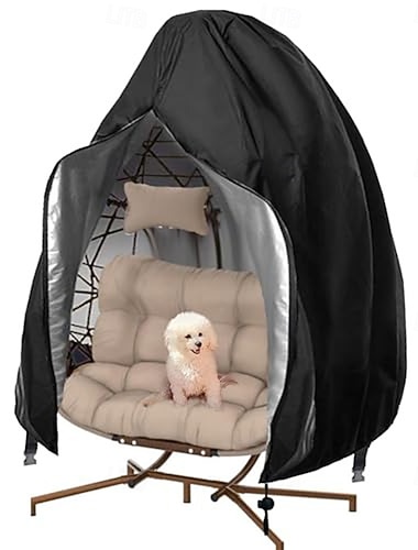  Capas para cadeiras suspensas de vime em formato de ovo com zíper, capas impermeáveis e resistentes às intempéries para cadeiras externas, capa à prova de vento para cadeiras suspensas, pretas, pacote