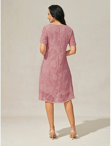  Dames Mini-jurk Hemdjurk Elegant Effen Kleur Korte mouw Strakke ronde hals Stoffige roos