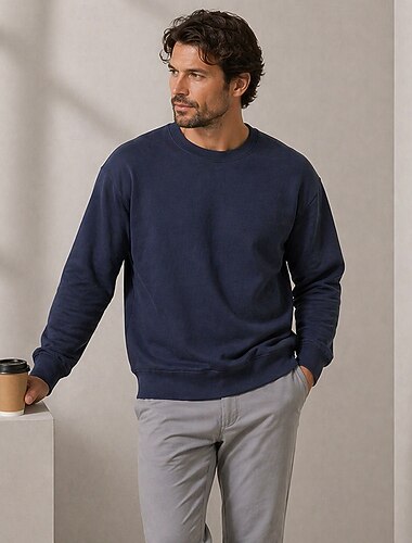  Miesten College Pullover-huppari Aja sivuun Laivaston sininen Beesi Tiukka pyöreä kaula-aukko Tavallinen Kausaliteetti Päivittäin Urheilu ja ulkoilu Katutyyli Tyylikäs Urheiluasut 봄 & Syksy Vaatetus