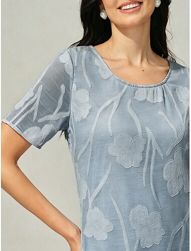 Dames Mini-jurk Hemdjurk Elegant Bloemig Korte mouw Strakke ronde hals Sky grijs