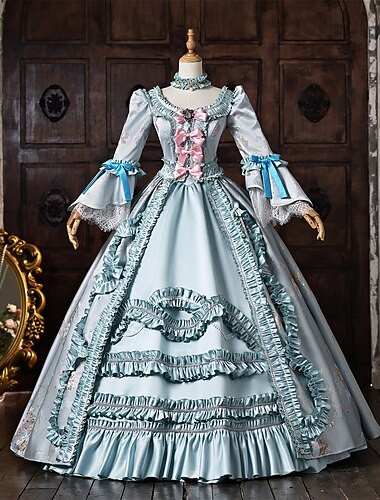  Rococò Barocco Abito da Ballo Lunghezza al pavimento Vestito Abito da Ballo Lunghe Principessa Sposa Pizzo Papillon Abito da ballo Girocollo Costume Per donna Reale Halloween Carnevale Mascherata
