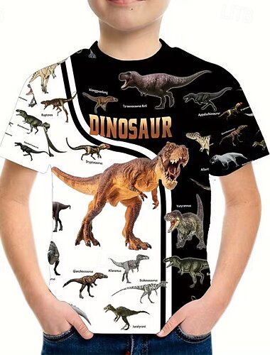  Pojkar 3D Grafisk Dinosaurie T-shirt Kortärmad 3D-tryck Sommar Vår Sport Mode Streetwear Barn 5-12 år Rund hals Ledigt Dagligen Utomhus Normal