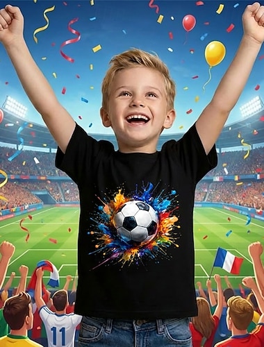 100% Baumwolle Kinder Jungen Schwarz Weiß Grafik Fußball T-Shirt Bluse Rundhalsausschnitt Kurzarm Outdoor Alltagskleidung Mode Streetwear Designer Drucken Sommer