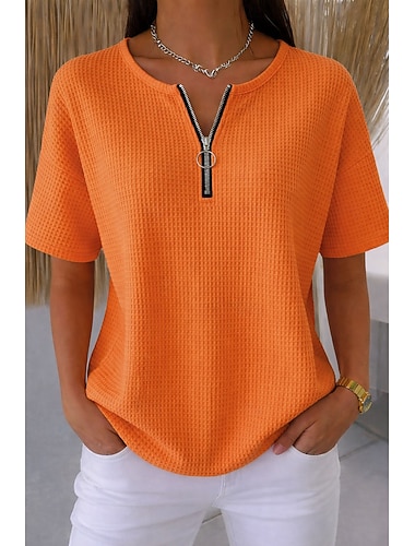  Dámské Tunika Pevná barva Elegantní Vinobraní stylové Poloviční rukáv Kulatý Běžné topy Denní Víkend Vodní modrá Oranžová Léto Jaro