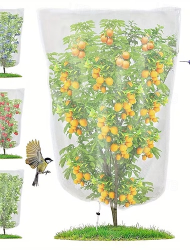  4 pakkausta 60 silmän puutarhakasvien suojaverkkoa kiristysnyörillä, hyönteis- ja lintusuojaverkko, täydellinen mustikkapensaille, tomaateille, vihanneksille, puille, kukille ja pensaille