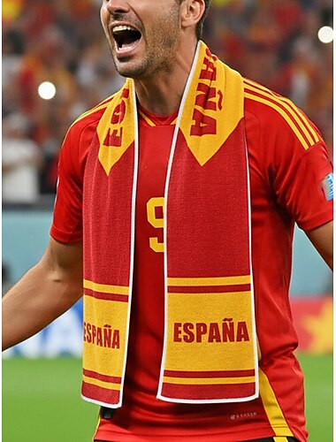  Lenço toalha masculino de poliéster com estampa da bandeira da Espanha, macio e confortável, ideal para torcedores de futebol, para apoiar o time, assistir a jogos, eventos no estádio e para uso casual no dia a dia.