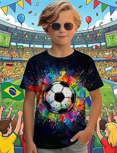  Ragazzi 3D Grafico Calcio Maglietta Manica Corta Stampa 3D Estate Primavera Sport Moda Streetwear Bambini 4-12 Anni Girocollo Casuale Quotidiano All'aperto Vestibilità regolare