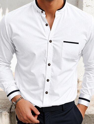  رجالي قميص قميص رسمي قميص أكسفورد قميص بياقة الفرقة زر حتى القميص مناسب للبس اليومي عطلة أبيض أزرق البحرية رمادي أزرق فاتح كم طويل رقبة طوقية مرتفعة للربيع والصيف ملابس مكعبات الألوان