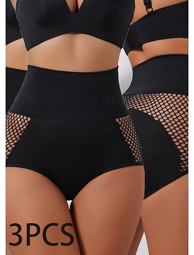 3-teiliges Shapewear-Set für Damen, formende Höschen, Netz-Nachtwäsche aus Nylon, einfarbig, sexy, 2x Schwarz + Beige, 2x Beige + Schwarz, Frühling &Sommer Herbst & Winter