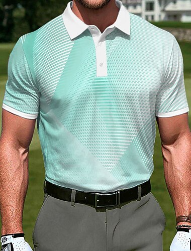  Voor heren Meetkundig Golf Sport Poloshirts Korte mouw Poloshirt Overhemden met kraag Casual Sportkleding Feestdagen 3D-afdrukken Knop Ademend gaas Lente zomer blauw Rood Paars