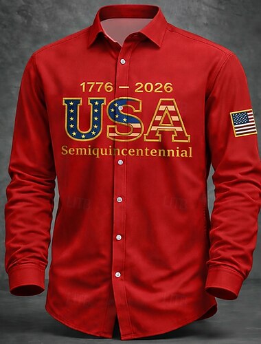  Herrars 250-årsjubileum patriotiska amerikanska flagga långärmad button down skjorta sommar semester topp