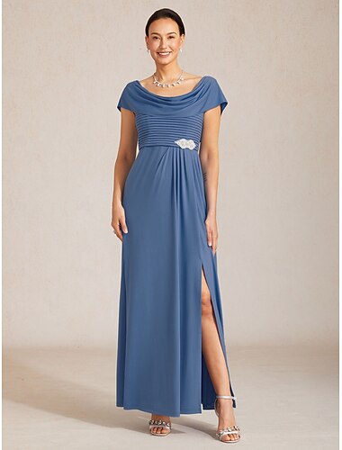  Női Maxiruha A vonalú ruha Empire derék ruhák Elegáns Estély Pliszé Hasított Normál Tömör szín Ujjatlan Kámzsanyak Wedgewood