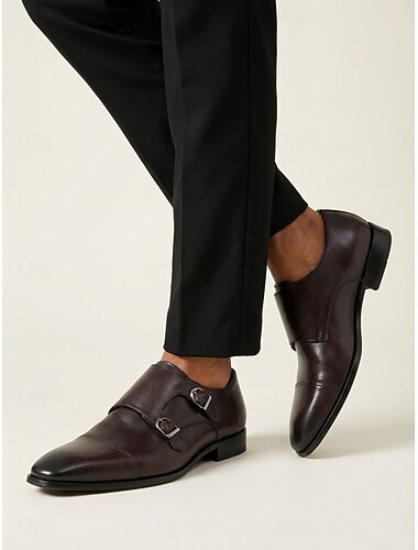  Chaussures à double boucle en cuir pour hommes – élégantes et confortables, parfaites pour les mariages, les cérémonies formelles et les occasions spéciales.