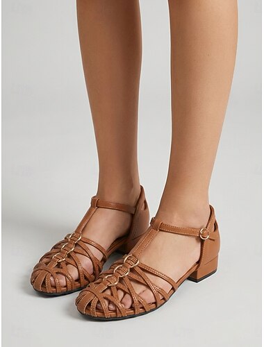 Gesloten gladiatorsandalen voor dames – geweven sandalen met bandjes en lage hak, ideaal voor een cruisevakantie, een stedentrip of een zomervakantie.