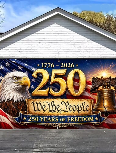  Capa para porta de garagem comemorativa do 250º aniversário dos EUA, decoração patriótica para o Dia da Independência, perfeita para celebrações ao ar livre e decoração de feriados.