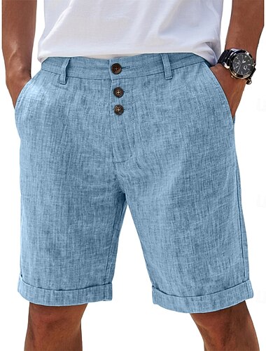  Homme Shorts Shorts en Lin Shorts d'été Shorts de plage Avec Poches Taille Élastique Uni Confort Respirant Longueur Genou Quotidien Extérieur Fête Mode Streetwear Bleu Noir Non Elastique