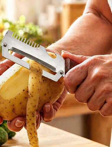  Gemüseschäler mit Holzgriff und Flaschenöffner, multifunktionaler Gemüseschäler für die Küche, Küchenhelfer zum Schälen von Obst, Kürbis, Kartoffeln, Karotten und anderem Gemüse