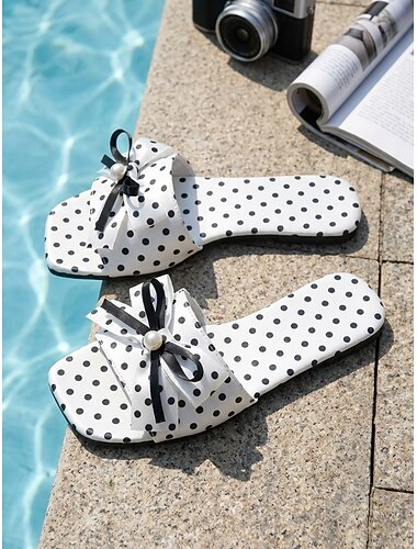  női pöttyös, masnis, papucs – aranyos, gyöngyház masnis, bebújós lapos talpú papucsok, lezser, sikkes papucsok medence mellé, szállodába, üdülőhelyre és nyári nyaralásra